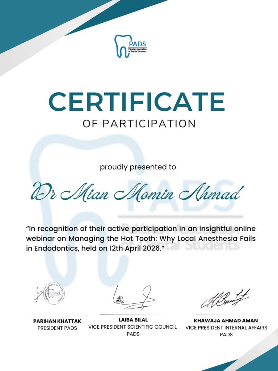 Odonto professional participation certificate