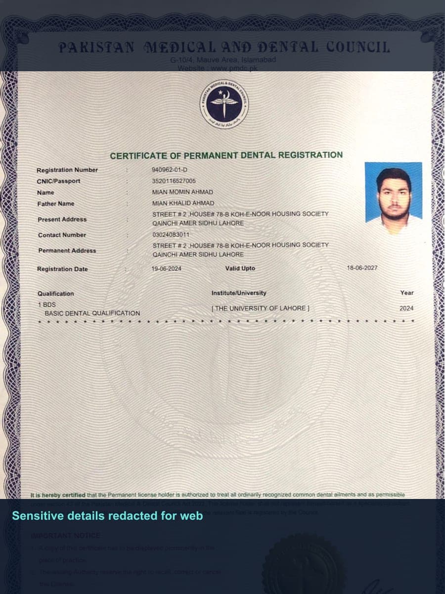PMDC License (Redacted) verified scan