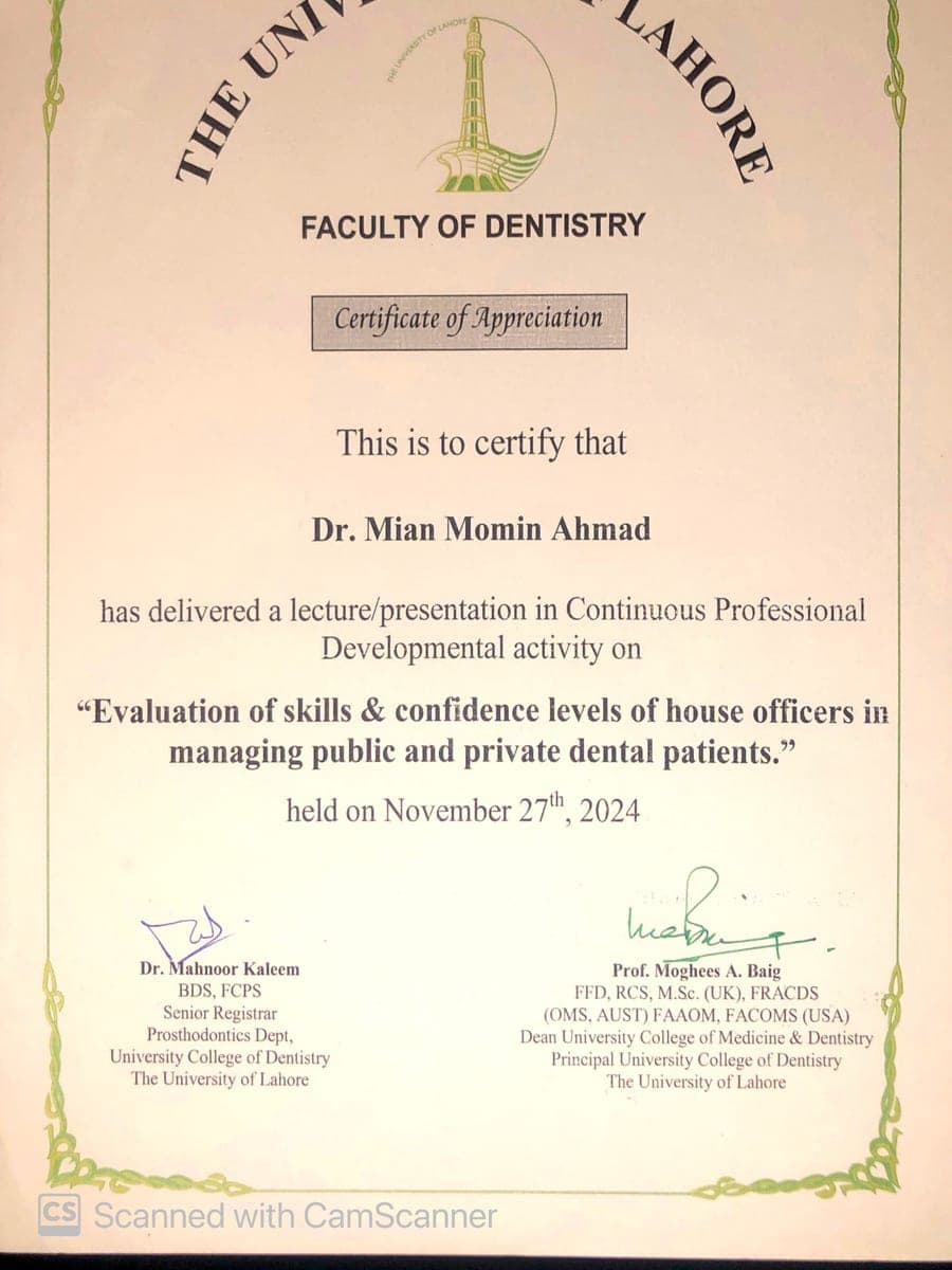 Certificate of Restorative and Prosthetic Dentistry