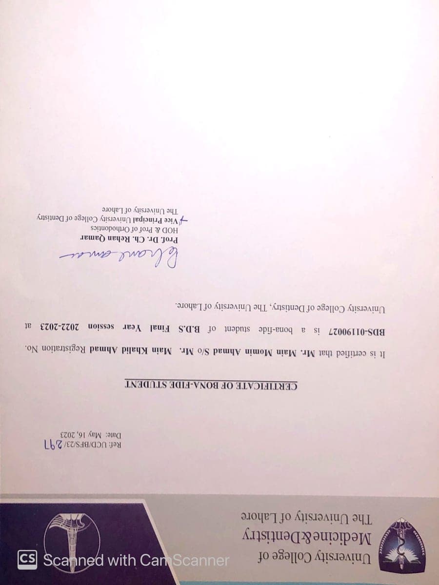 Certificate of House Job by UCMD